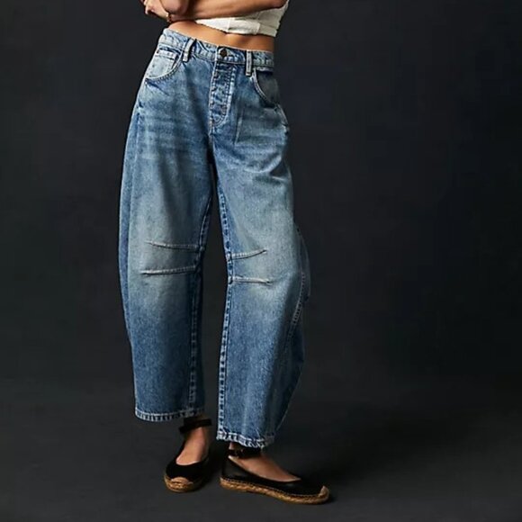 We The Free Denim - We The Free Good Luck Mid-Rise Barrel Jeans / Ultra Light Beam